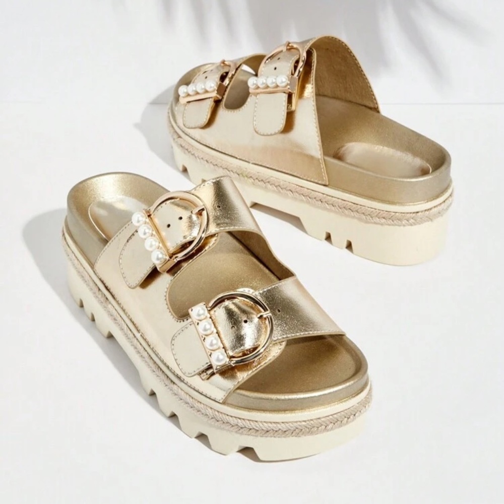 Pearl Embellished 🔥 Wedge Heel Platform Sandals